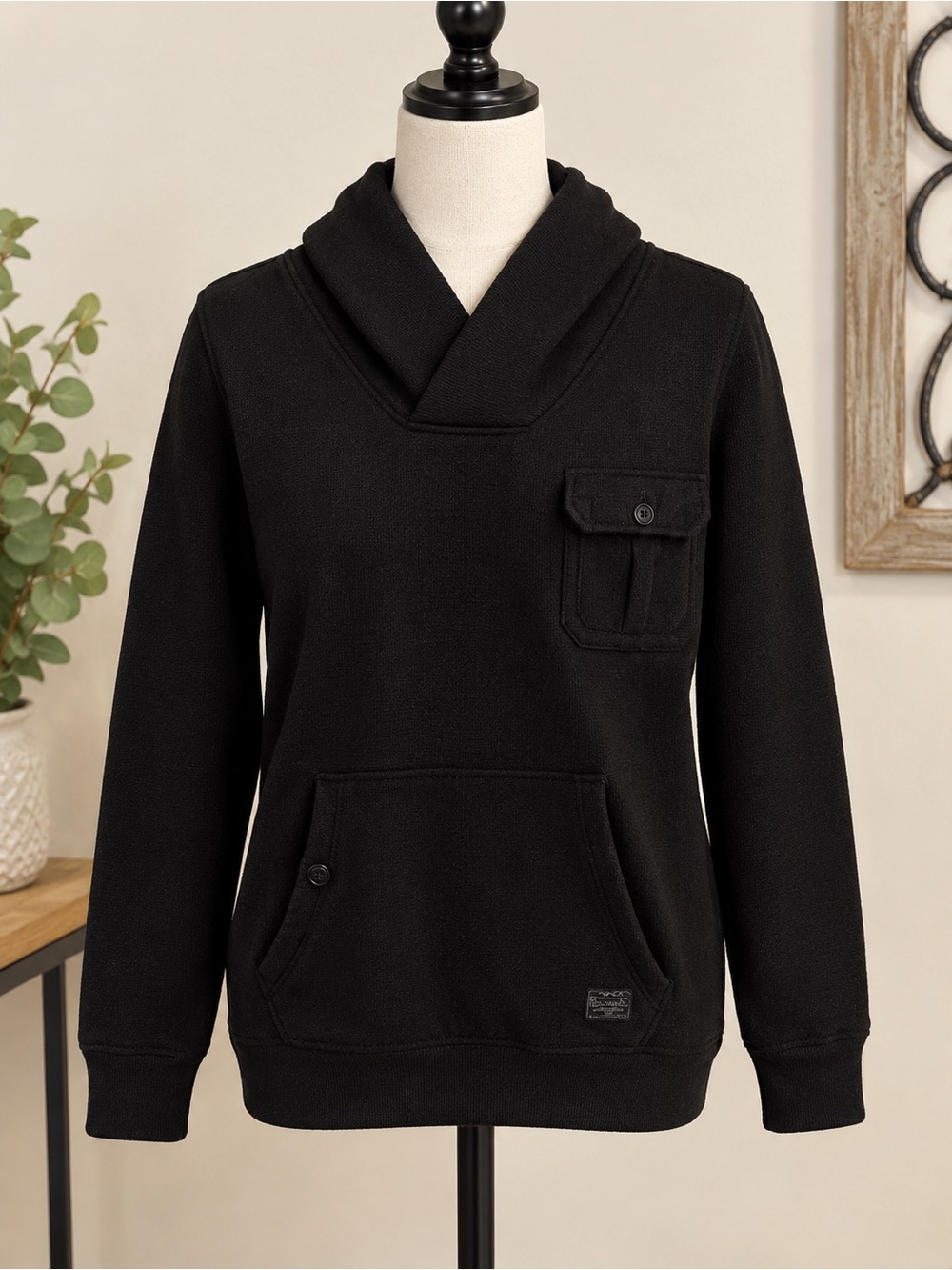 Mens Black Shawl Collar Pullover Jacket